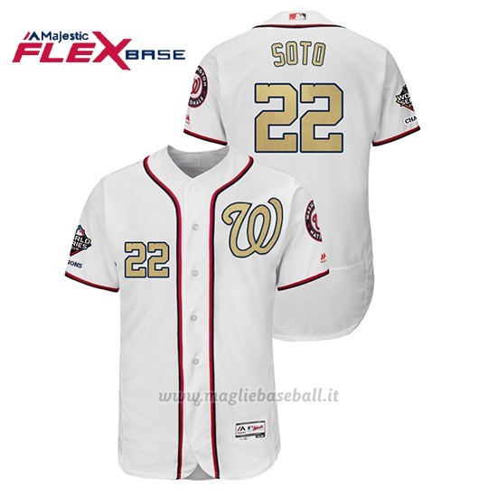 Maglia Baseball Uomo Washington Nationals 22 Juan Soto 2019 Gold Program Flex Base Bianco